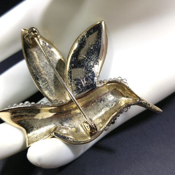 Liz Claiborne Vintage Hummingbird Brooch – Teal Rhinestones & Beads - Picture 4 of 7
